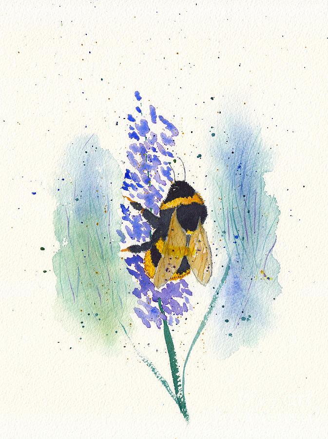 Bumblebee on Purple Flower Painting by Conni Schaftenaar