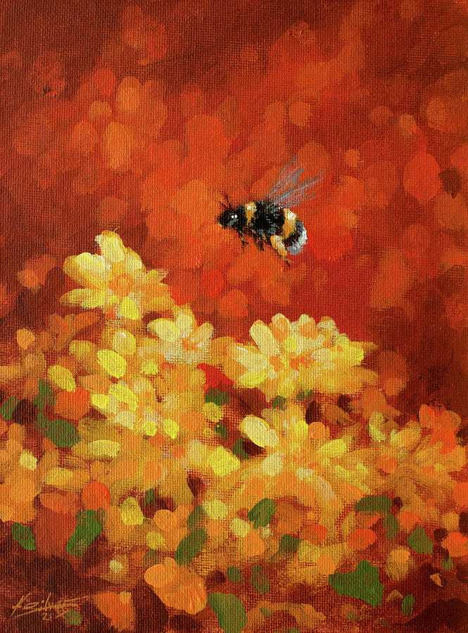 Flower Painting - Bumblebee portrait W728 by John Silver