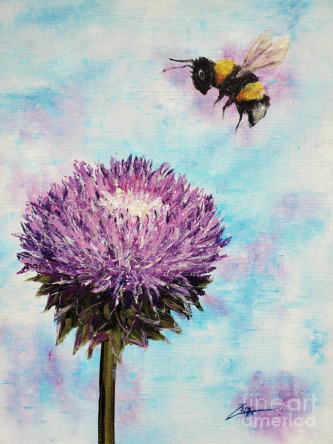 Bumblebee Thistle Painting by Zan Savage