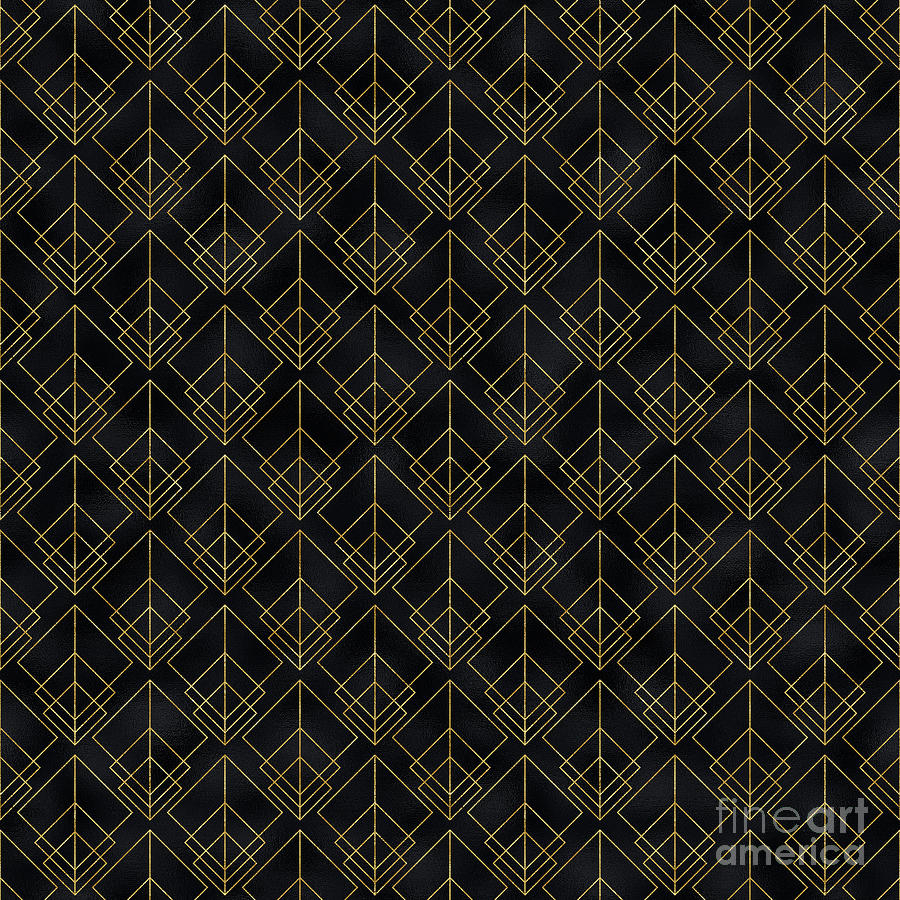 Buncana - Gold Black Art Deco Seamless Pattern Digital Art by Sambel Pedes