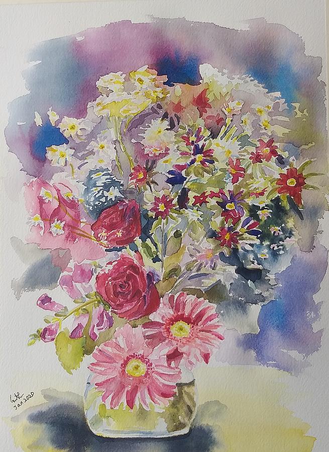 Bunch of flowers, watercolor Painting by Geeta Yerra