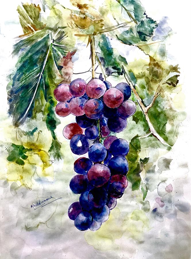 Bunch of grapes Painting by Khalid Saeed