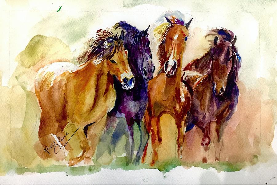 Bunch of horses Painting by Khalid Saeed