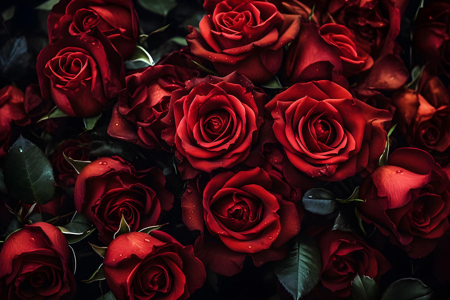 Bunch Of Red Roses Set Against A Dark Background, Photograph by Hani ...