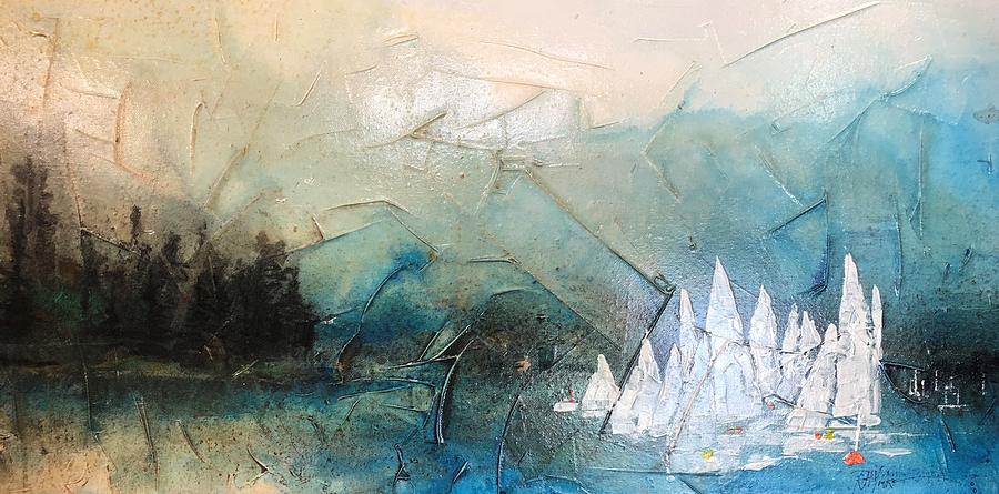 Sailboats Painting - Bunched Up by Robert Yonke Sailboats Painting - Bunched Up by Robert Yonke