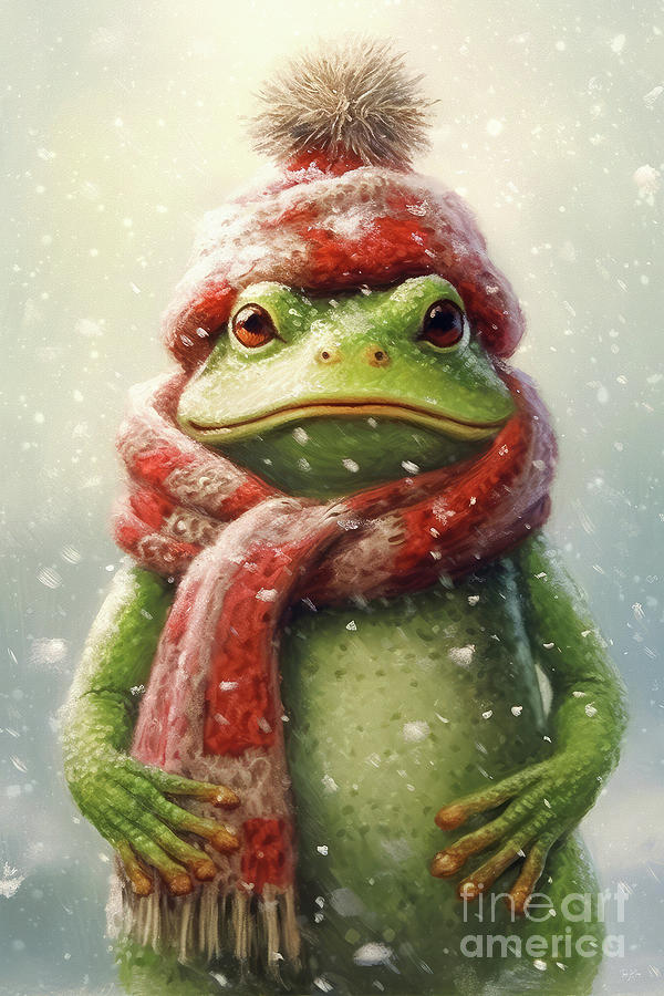 Bundled Up In Red Bullfrog Painting by Tina LeCour