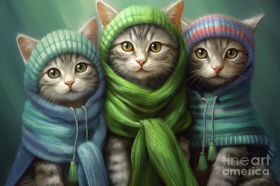 Cat Painting - Bundled Up Kittens by Tina LeCour