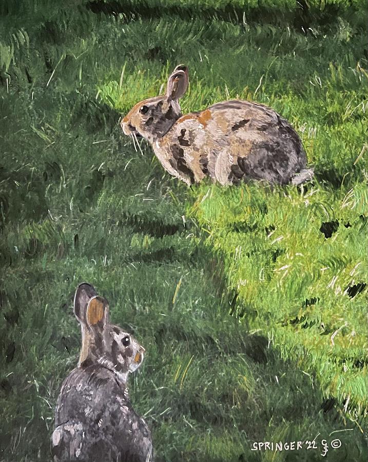 Bunnies in the Grass Painting by Gary Springer