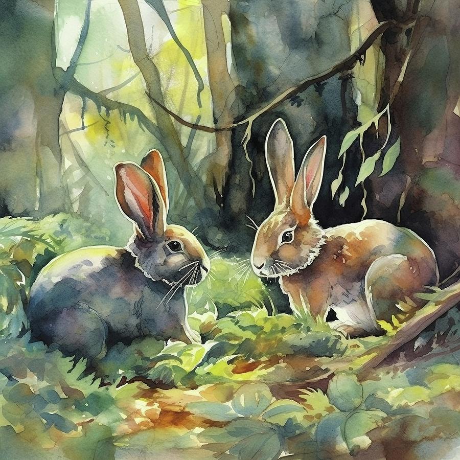 Bunnies in the Woods Digital Art by Annalisa Rivera-Franz