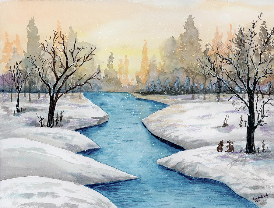 Winter Mixed Media - Bunnies in Winter II by Linda Brody