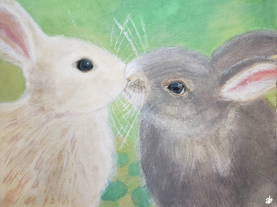 Bunnies Kissing Painting by Angela Brunson Bunnies Kissing Painting by Angela Brunson