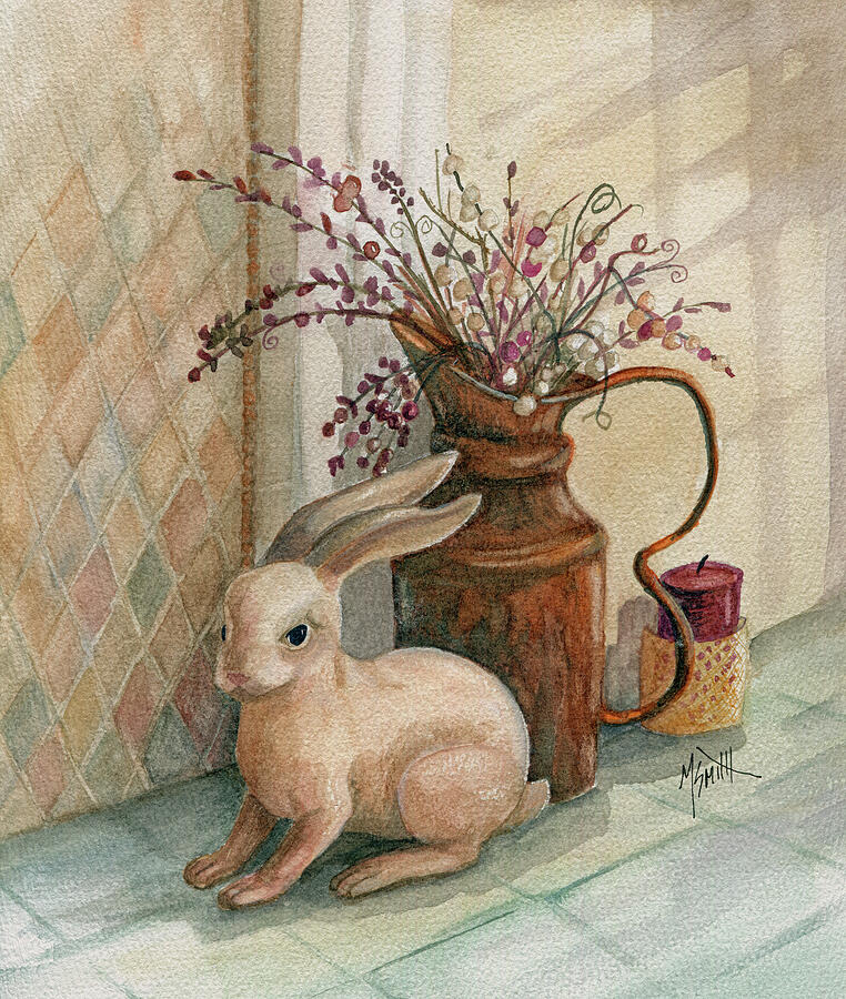 Bunny and Berries Still Life Painting by Marilyn Smith