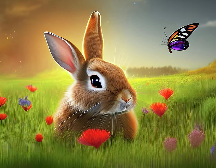 Bunny and Butterfly Digital Art by Jill Nightingale