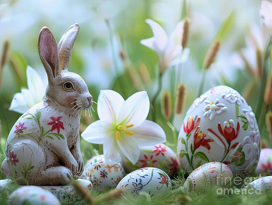 Bunny and Lillies Digital Art by Elaine Manley