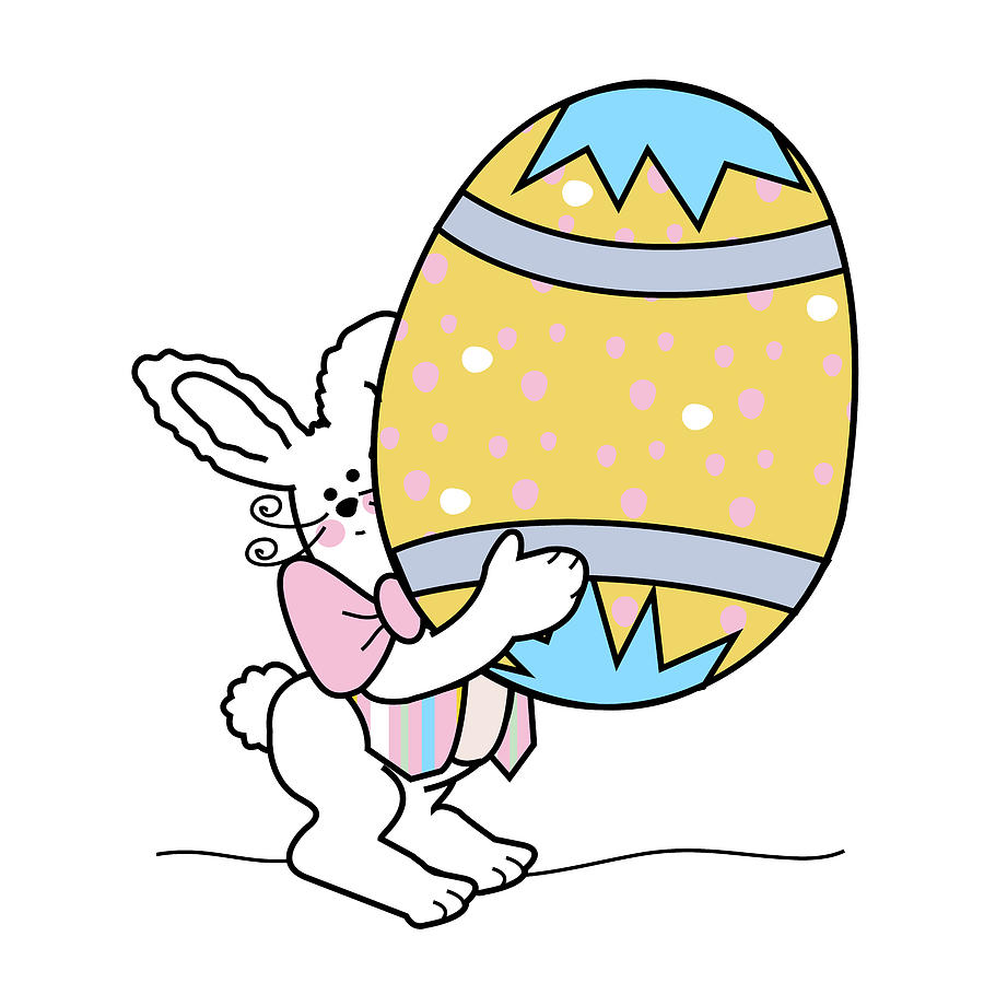 Bunny Carries Extra Large Easter Egg Cartoon Digital Art by Julie Pace ...