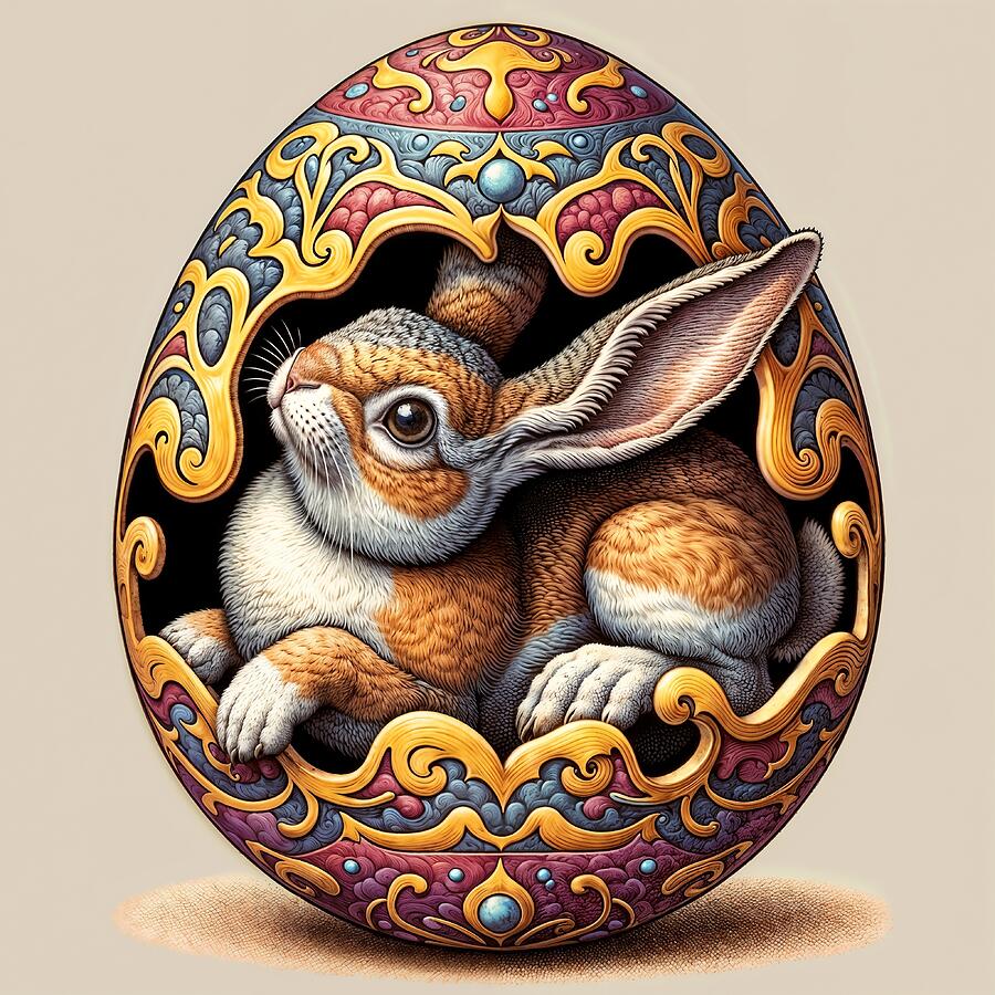 Rabbit Digital Art - Bunny emerging from an Easter egg by Black Papaver