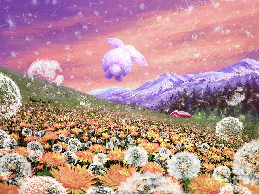 Bunny Hopping in the Field of Hope     Painting by Yoonhee Ko
