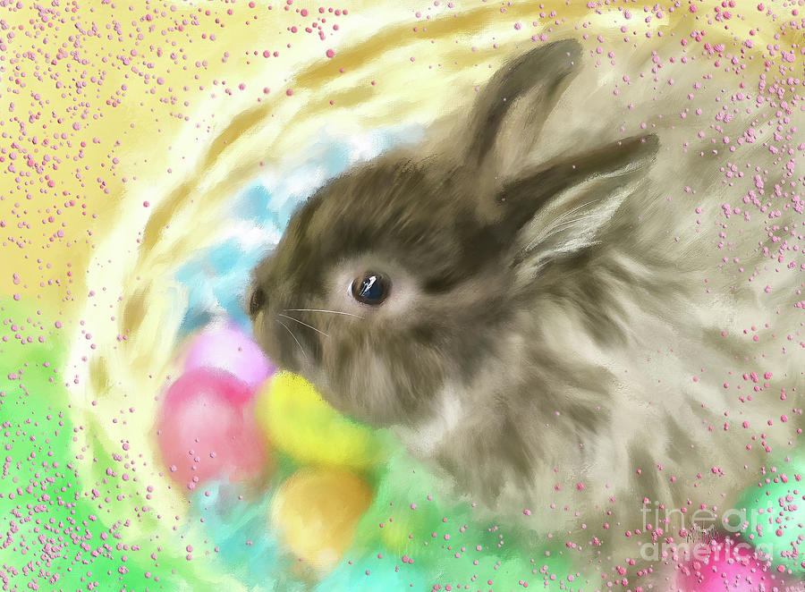 Bunny In A Basket Digital Art by Lois Bryan