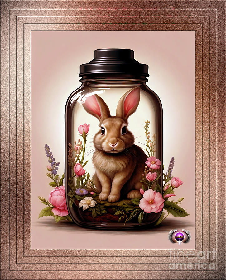 Bunny In A Mason Jar With Flowers AI Concept Art Creation by Xzendor7 Digital Art by Xzendor7