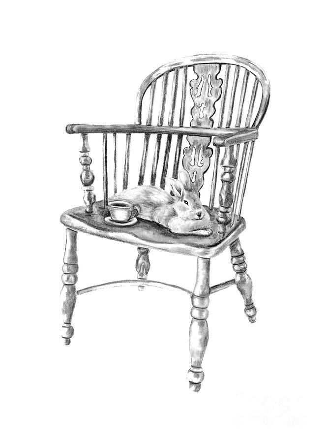 Bunny in Chair Drawing by Elizabeth Gyles Johnson
