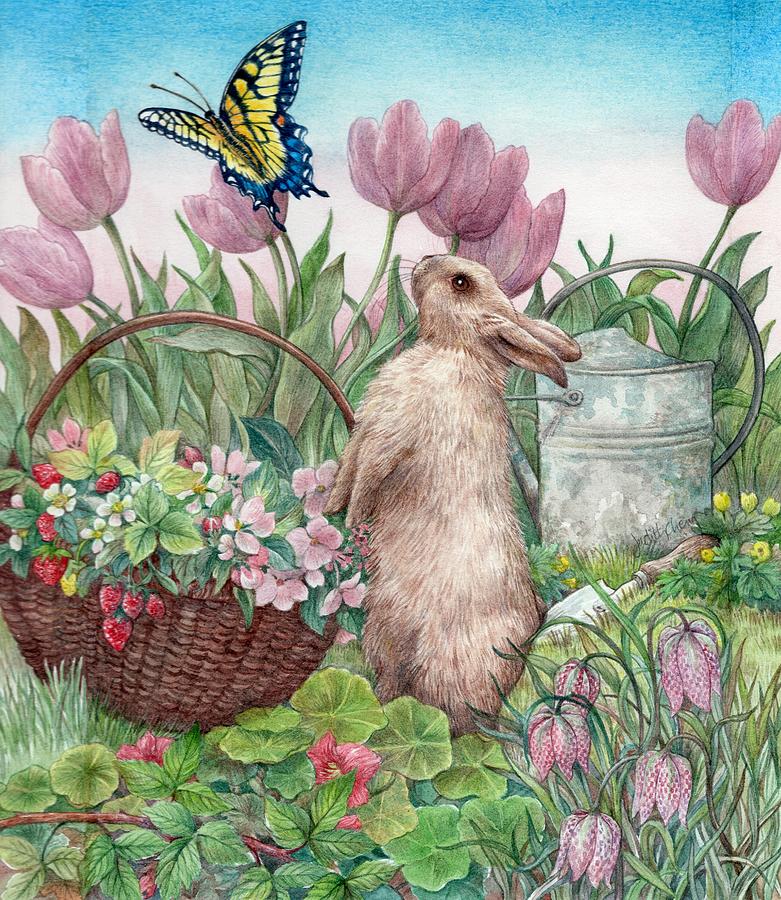 Bunny in Spring Garden Painting by Judith Cheng