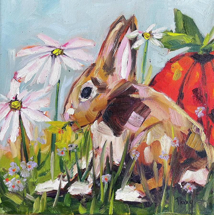 Bunny in the Garden Painting by Roxy Rich