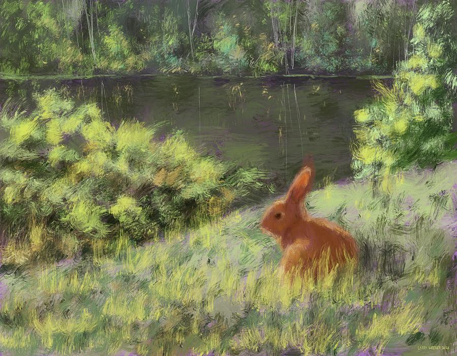 Bunny In The Grass Painting by Larry Whitler