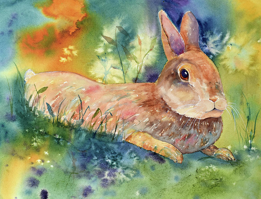 Easter Painting - Bunny Lay-about by Renee Chastant
