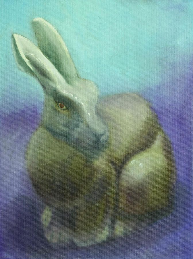 Easter Painting - Bunny Rabbit Blue and Purple by Iris Richardson