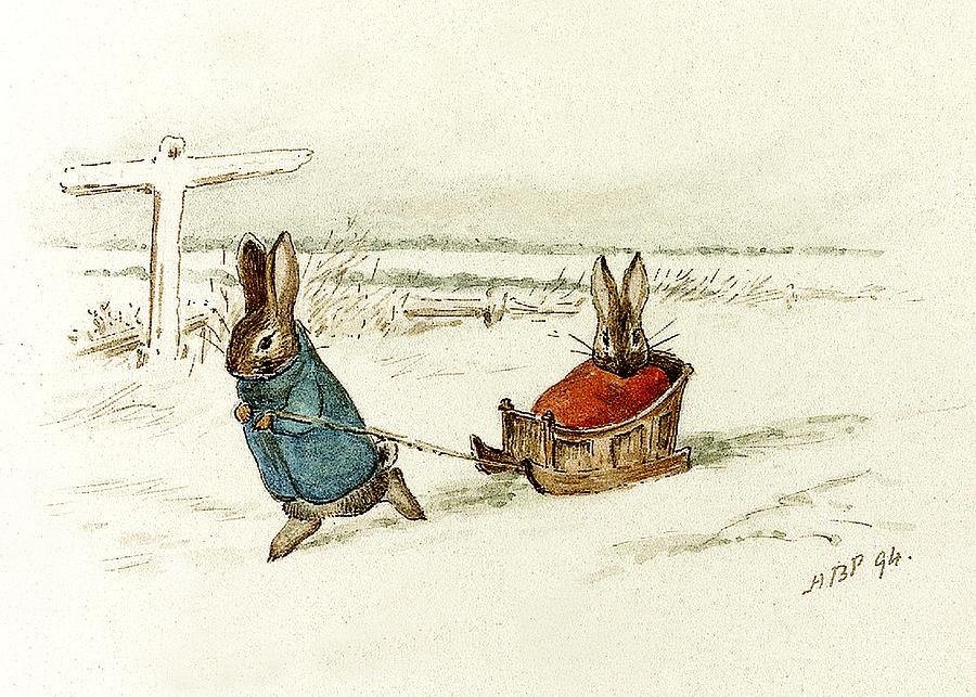 Rabbit Digital Art - Bunny Sleigh Ride by Beatrix Potter by Beatrix Potter