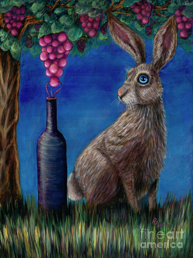 Bunny Wine Time Painting by Rebecca Parker