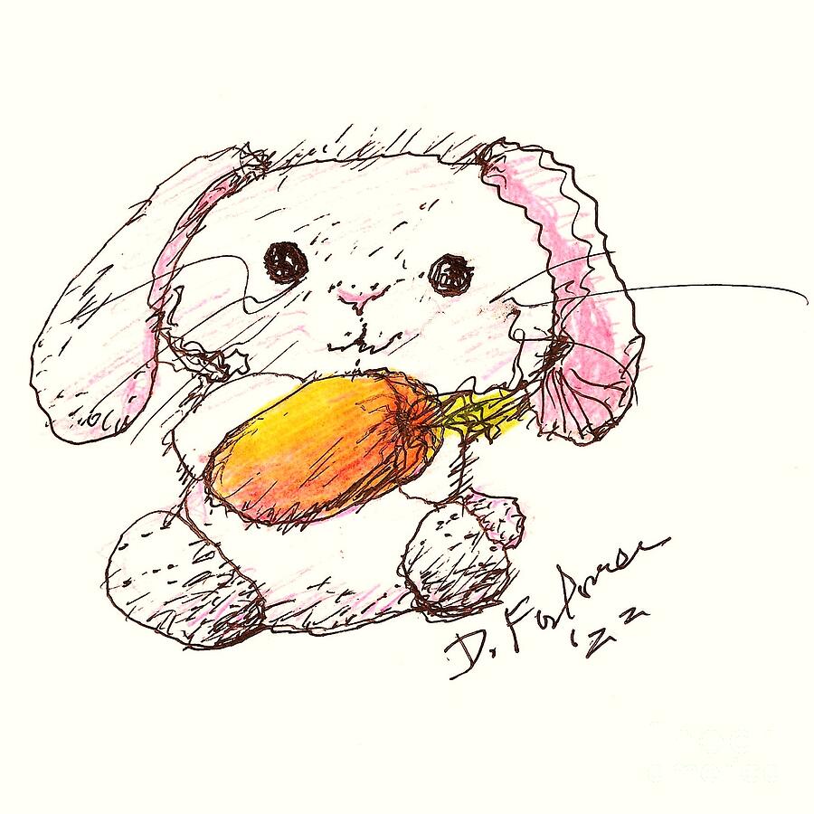 Bunny With Carrot Mixed Media by Denise F Fulmer
