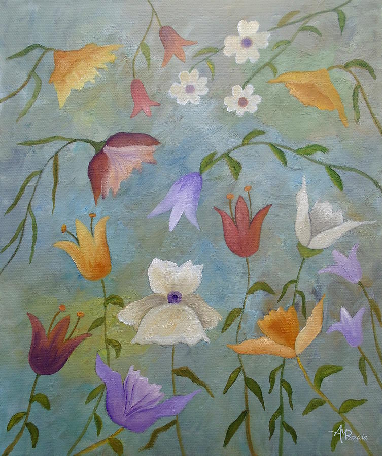 Lily Painting - Buoyant Wildflowers by Angeles M Pomata