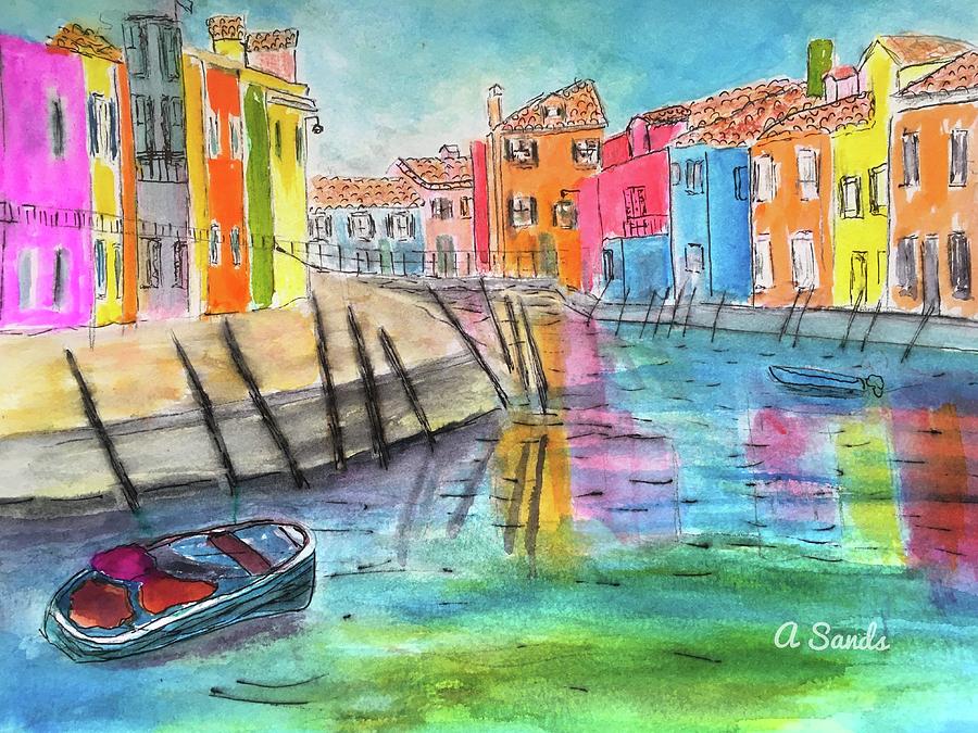 Burano Canal Painting by Anne Sands