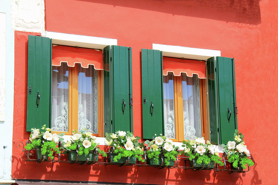 Burano, Italy - Beautiful Windows Photograph by Richard Krebs