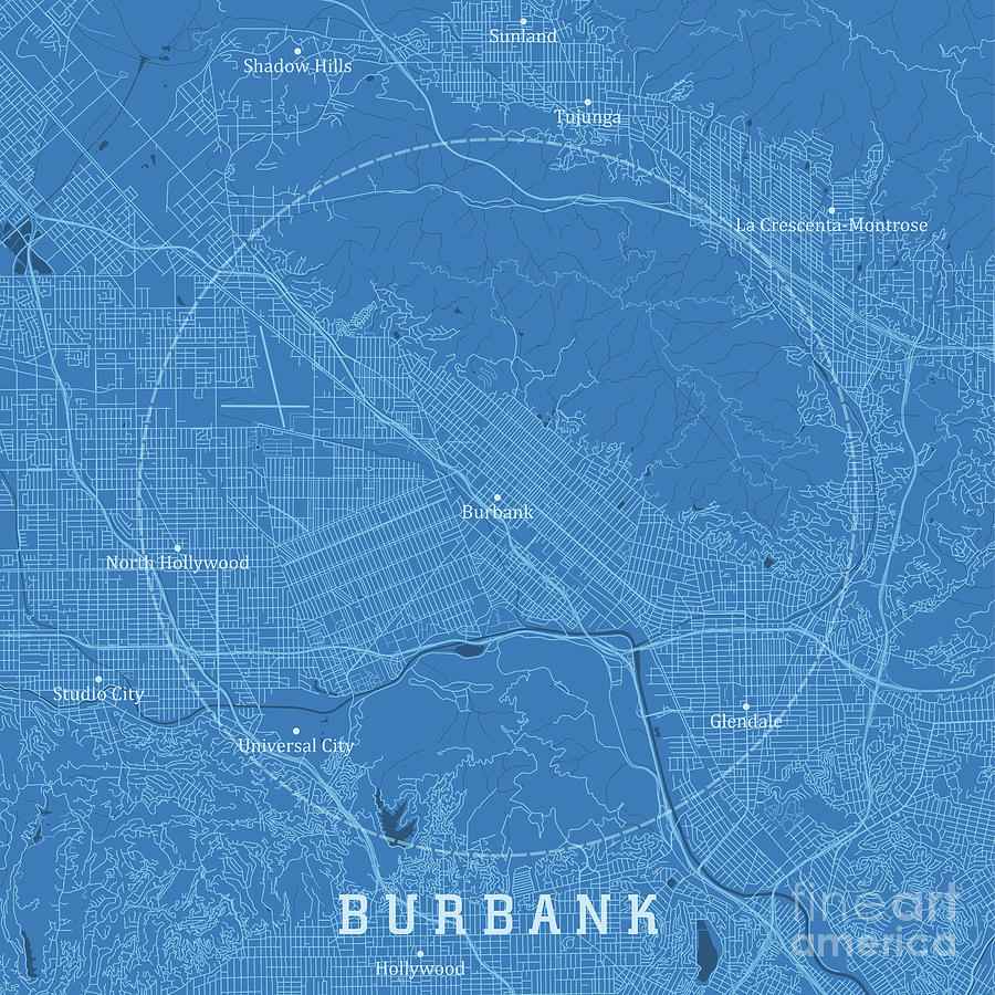 Burbank CA City Vector Road Map Blue Text Digital Art by Frank Ramspott ...