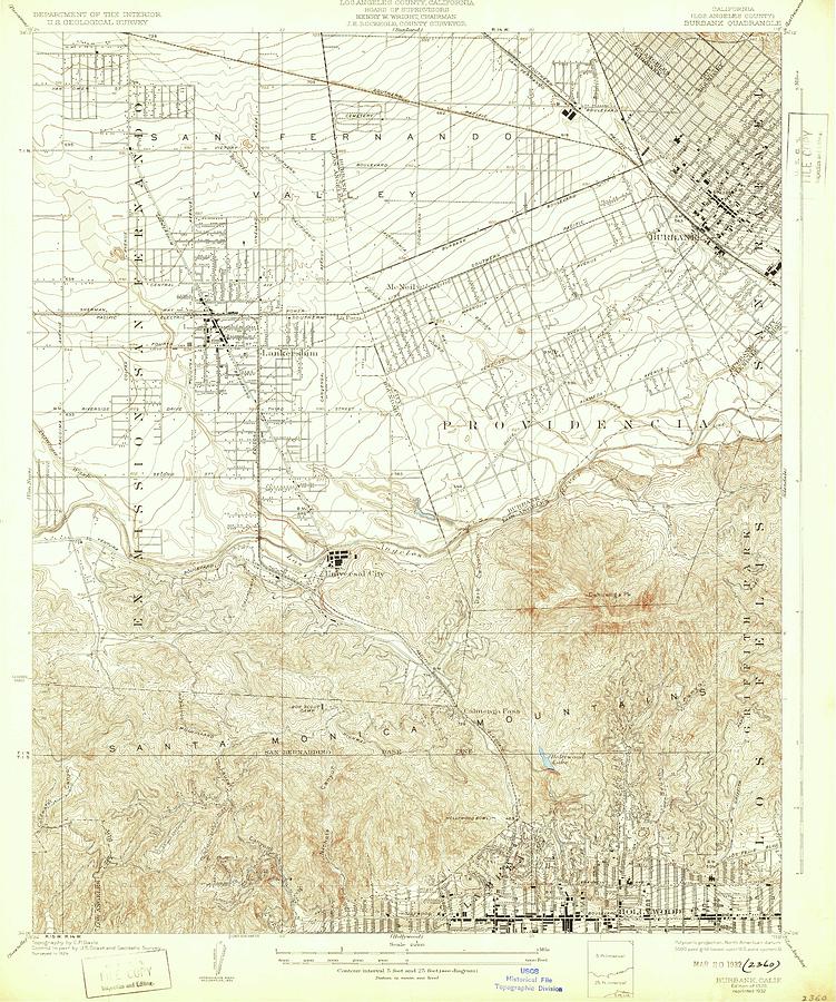 Burbank Ca From 1926 Vintage Map High Quality Mixed Media By Vintage 