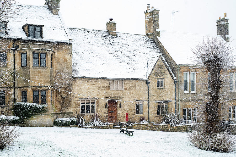 Burford Hill Cotswold Cottages in the Snow at Christmas Photograph by Tim Gainey