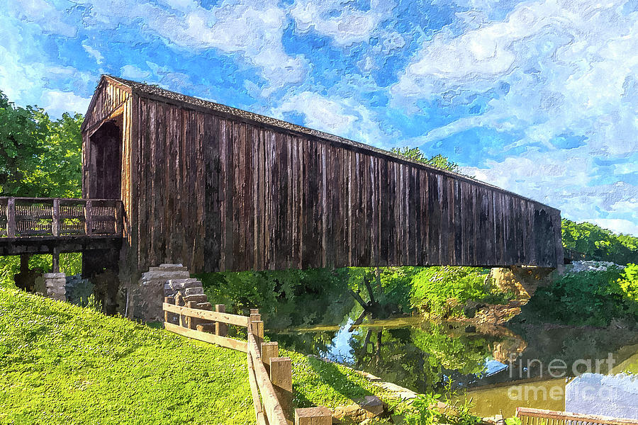 Burfordville Covered Bridge Painterly Mixed Media by Jennifer White