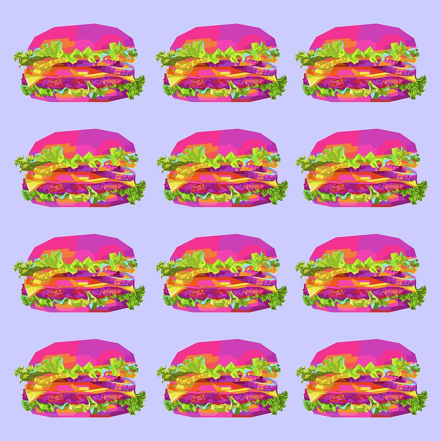 Wpap Digital Art - Burger Wpap Pop Art Pattern blue background by Ahmad Nusyirwan
