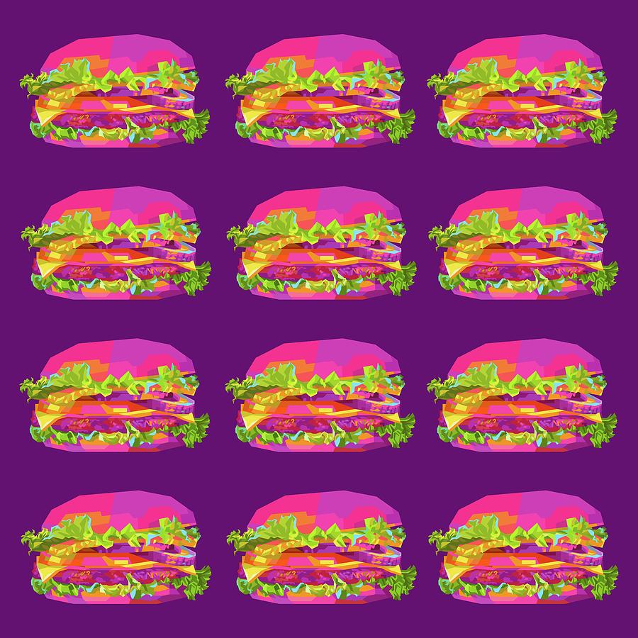Burger Wpap Pop Art Pattern Purple Background Digital Art