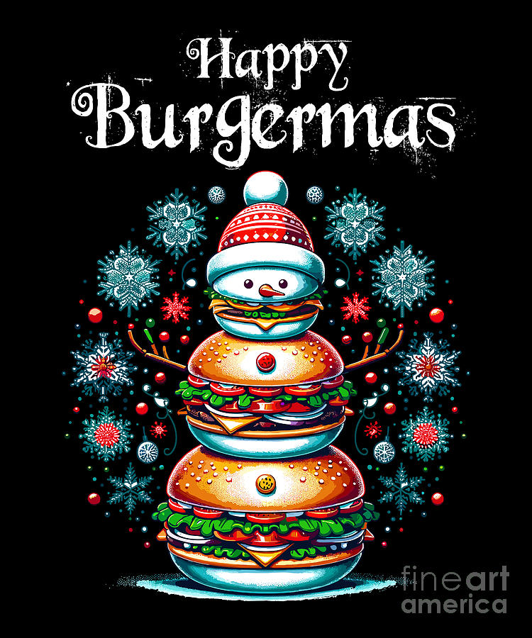 Burgermas Hamburger Snowman Christmas Gift Burger Digital Art by Martin Hicks
