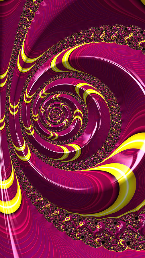 Burgundy And Yellow Spiral Fractal Abstract Digital Art