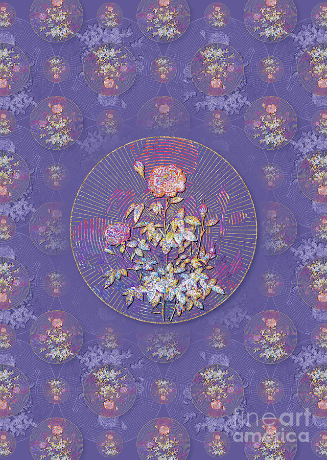Burgundy Cabbage Rose Geometric Mosaic Pattern in Veri Peri n.0103 Mixed Media by Holy Rock Design