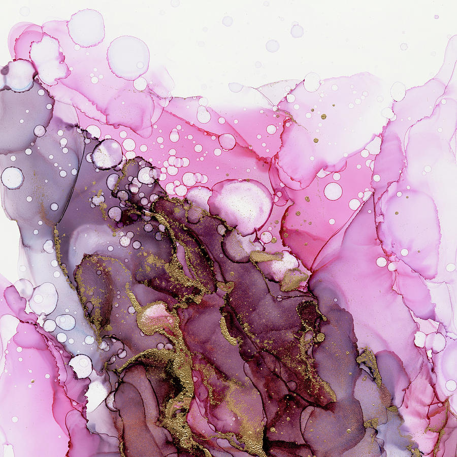 Abstract Painting - Burgundy Crimson Bubbles by Olga Shvartsur