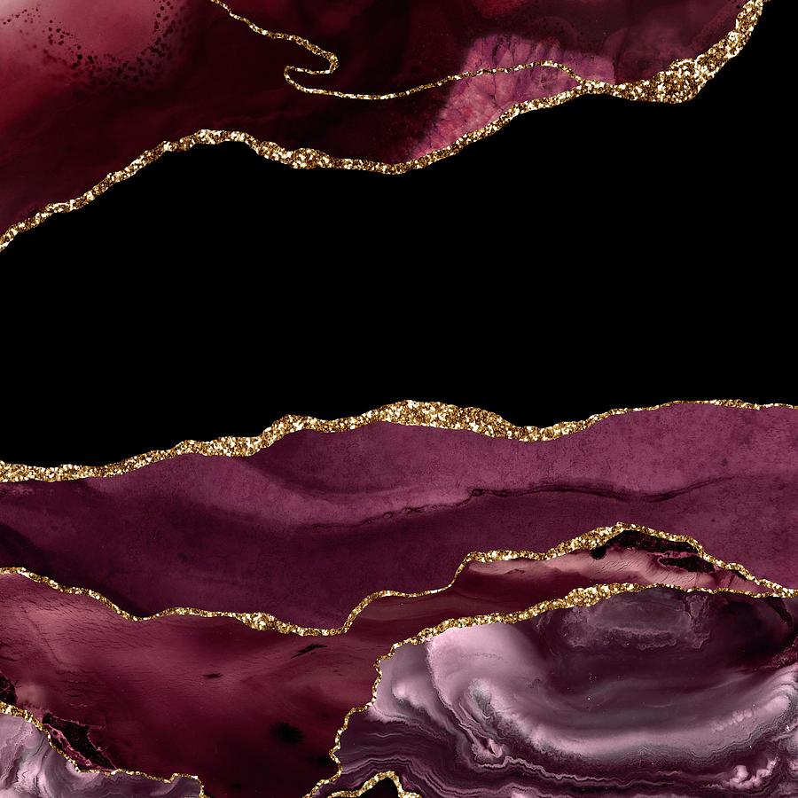 Burgundy Gold Agate Texture 16 Digital Art by Aloke Design