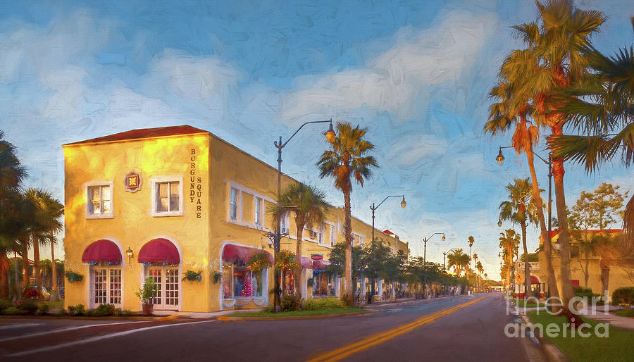 Burgundy Square on Miami Avenue, Venice, Florida, Painterly Photograph by Liesl Walsh