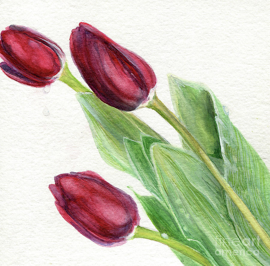 Burgundy Tulips Painting by Laurie Rohner