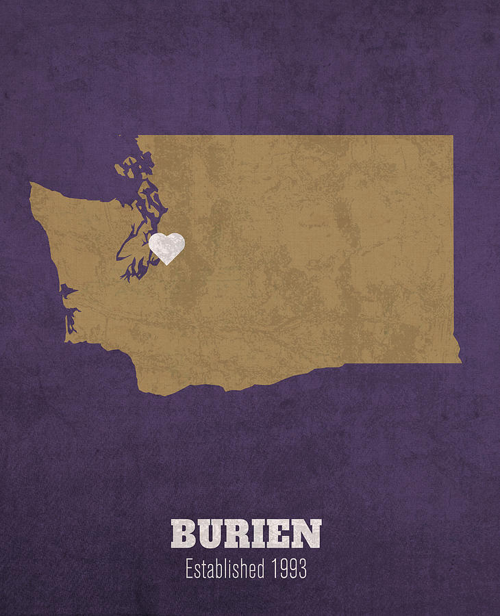 Burien Washington City Map Founded 1933 University of Washington Color ...