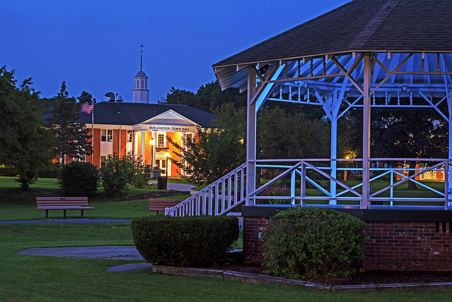 Burington MA Magee Gazebo and Town Hall at Dusk Photograph by Toby McGuire